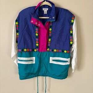 Vintage Lavon by Cheerful Corp OversizedUnisex Jacket Nylon FullZip ColorfulSzSM
